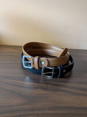 Classic Women's Faux Leather Belt Set - Black & Tan